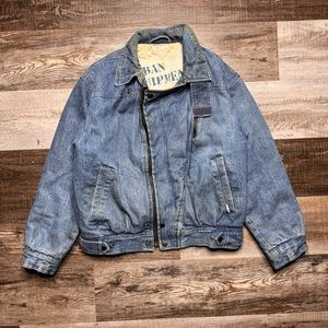 Vintage 80's 90's Urban Equipment Biker Denim Jacket Size L/XL Heavyweight